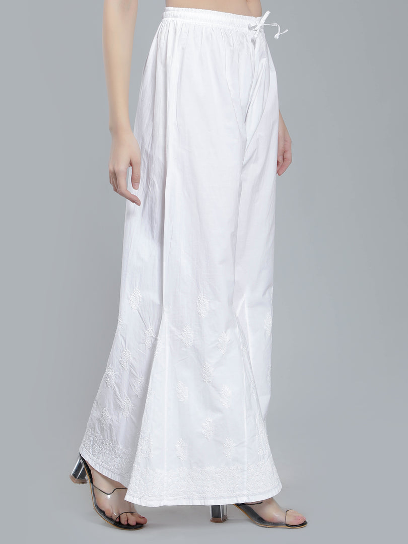 12 STOREEZ Embroidered Cotton Palazzo Pants in White | Lyst