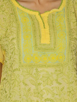 Load image into Gallery viewer, Seva Chikan Hand Embroidered Yellow Cotton Lucknowi Chikan Short Kurti SCL1072
