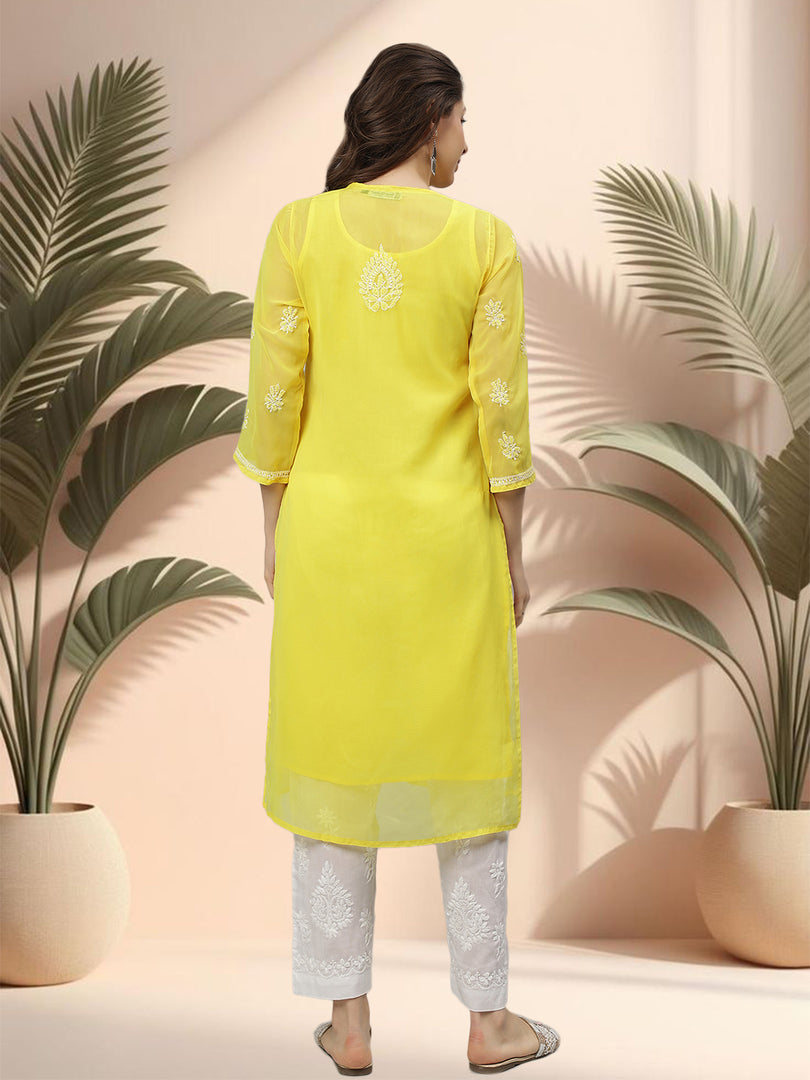 Seva Chikan Hand Embroidered Georgette Lucknowi Chikankari Kurta With Slip