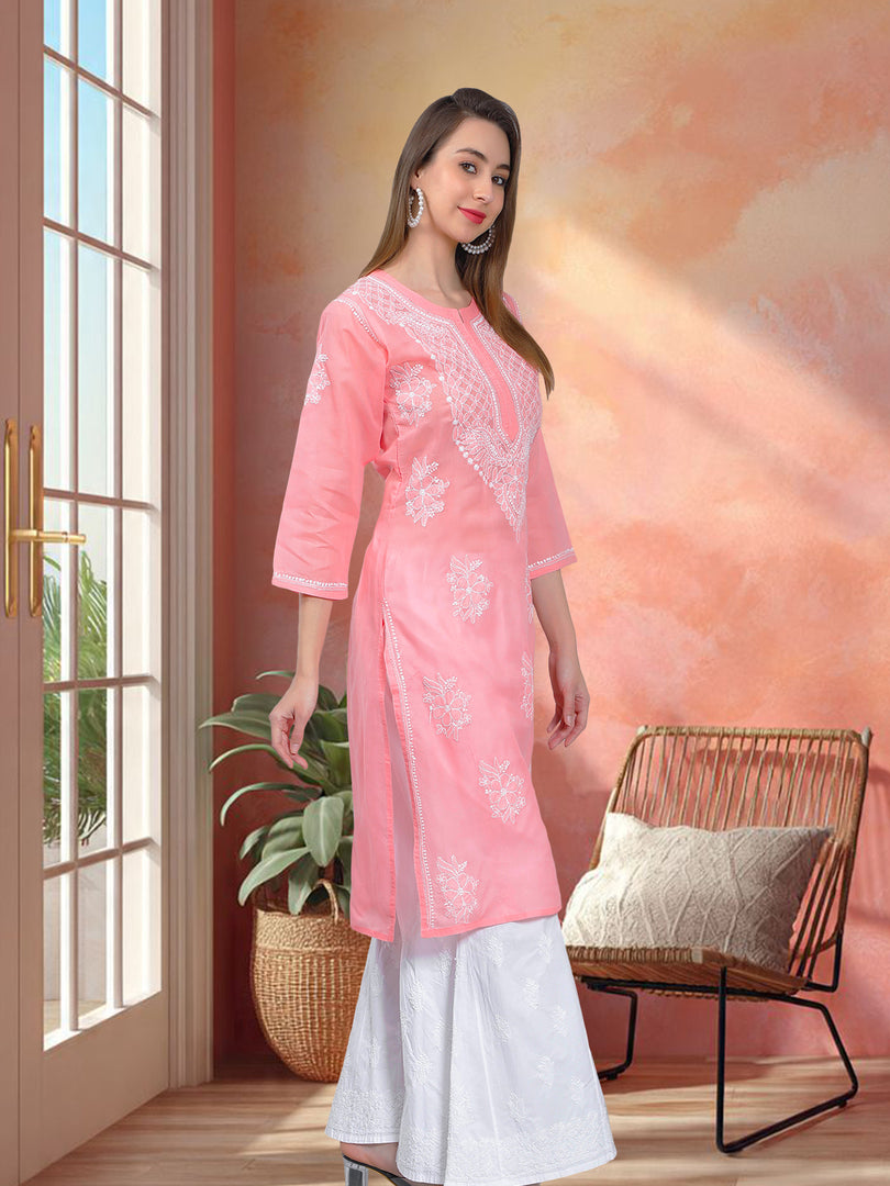 Seva Chikan Hand Embroidered Terivoil Cotton Lucknowi Chikan Kurti