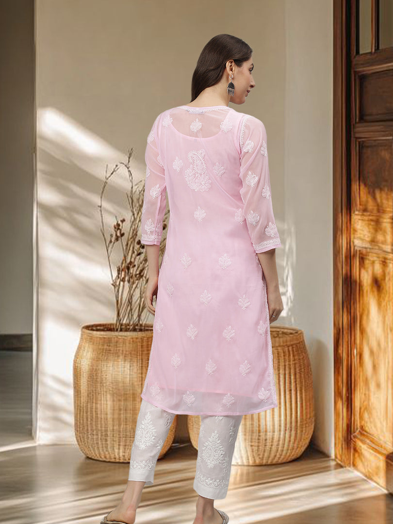 Seva Chikan Hand Embroidered Georgette Lucknowi Chikankari Kurta With Slip