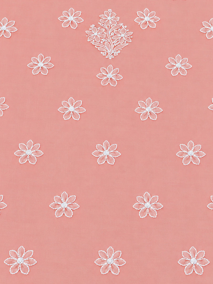 Seva Chikan Hand Embroidered Peach Cotton Lucknowi Chikankari Unstitched Suit Piece-SEV15050