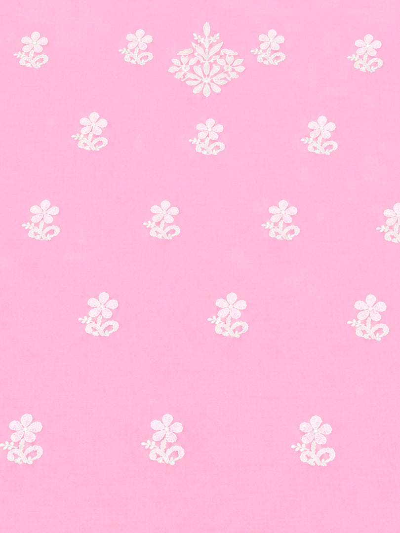 Seva Chikan Hand Embroidered Pink Terivoil Cotton Lucknowi Chikankari Unstitched Suit Piece-SCL13143