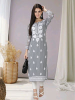 Load image into Gallery viewer, Seva Chikan Hand Embroidered Georgette Lucknowi Chikan Kurti With Slip