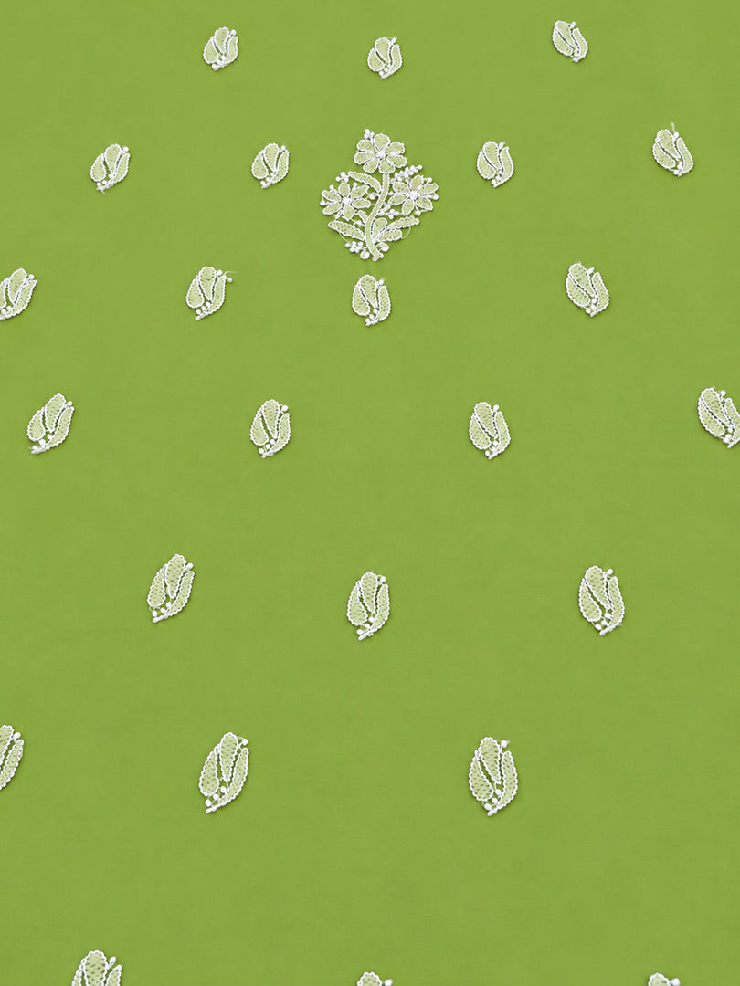 Seva Chikan Hand Embroidered Green Georgette Lucknowi Chikankari Unstitched Suit Piece-SEV15044