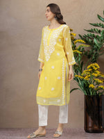 Load image into Gallery viewer, Seva Chikan Hand Embroidered Georgette Lucknowi Chikankari Kurta With Slip