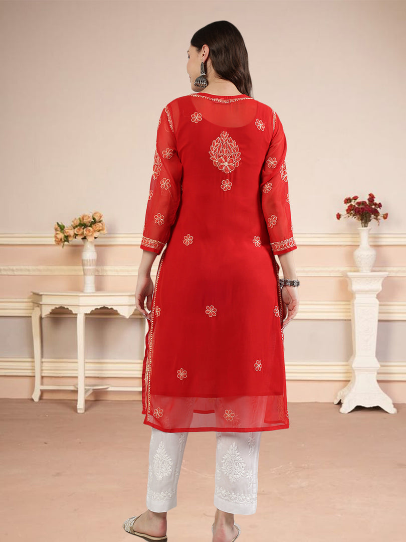 Seva Chikan Hand Embroidered Georgette Lucknowi Chikankari Kurta With Slip