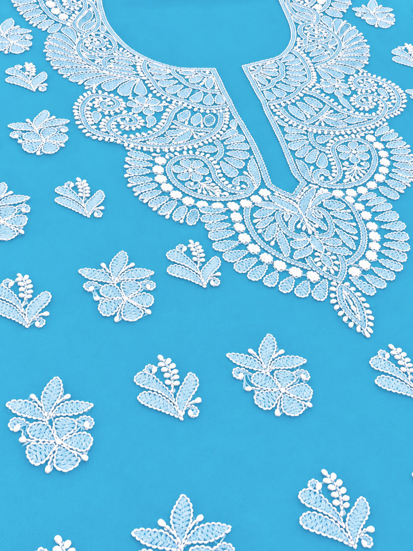 Seva Chikan Hand Embroidered Blue Georgette Lucknowi Chikankari Unstitched Suit Piece-SEV15047