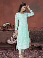 Load image into Gallery viewer, Seva Chikan Hand Embroidered Georgette Lucknowi Chikan Kurti With Slip