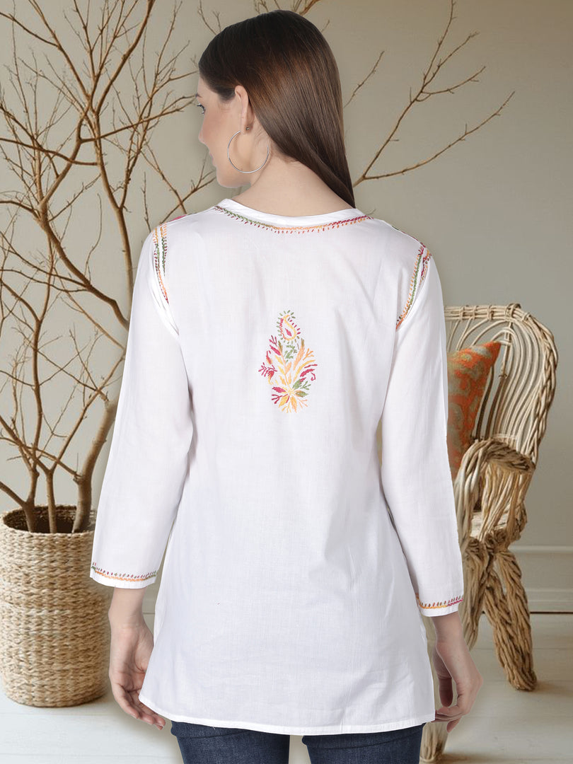 Seva Chikan Hand Embroidered Cotton Lucknowi Chikan Short Top