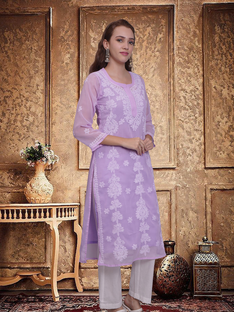 Seva Chikan Hand Embroidered Georgette Lucknowi Chikankari Kurta With Slip