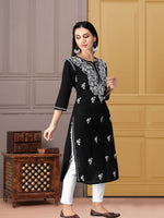 Load image into Gallery viewer, Seva Chikan Hand Embroidered Black Cotton Lucknowi Chikankari Kurta
