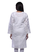 Load image into Gallery viewer, Seva Chikan Hand Embroidered White Cotton Lucknowi Chikan Kurti-SCL0225