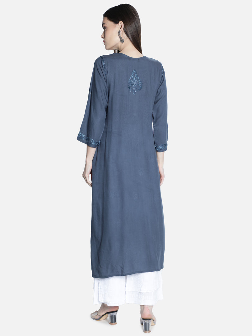 Seva Chikan Hand Embroidered Rayon Lucknowi Chikankari Kurta