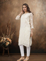 Load image into Gallery viewer, Seva Chikan Hand Embroidered Georgette Lucknowi Chikankari Kurta With Slip