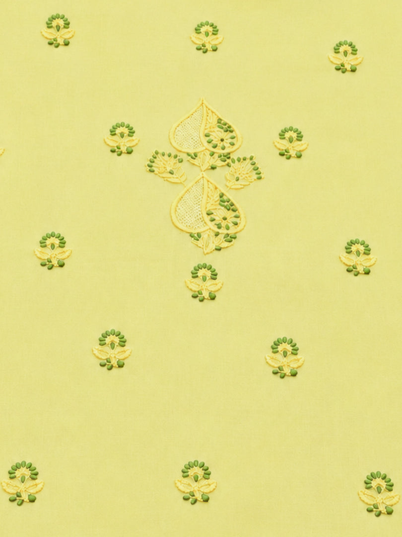Seva Chikan Hand Embroidere Lemon Terivoil Cotton Lucknowi Chikankari Unstitched Suit Piece-SEV15015