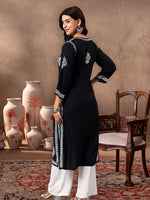 Load image into Gallery viewer, Seva Chikan Hand Embroidered Lucknowi Chikankari Black Rayon Kurta SCL4772