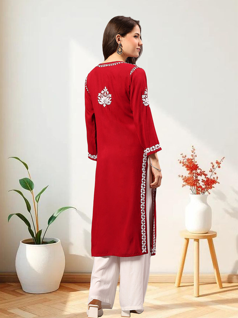 Seva Chikan Hand Embroidered Rayon Lucknowi Chikankari Kurta