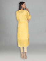 Load image into Gallery viewer, Seva Chikan Hand Embroidered Yellow Cotton Lucknowi Chikankari Kurta-SCL0912