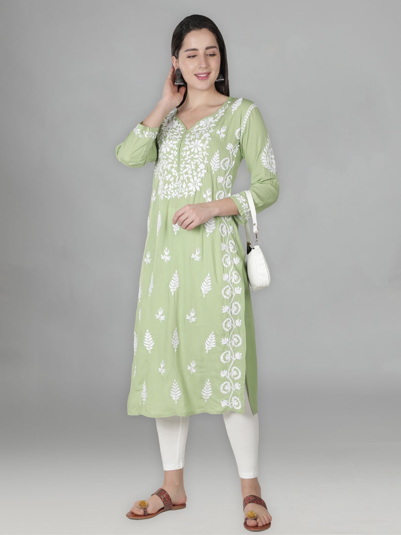 Seva Chikan Hand Embroidered Rayon Cotton Chikankari Kurta