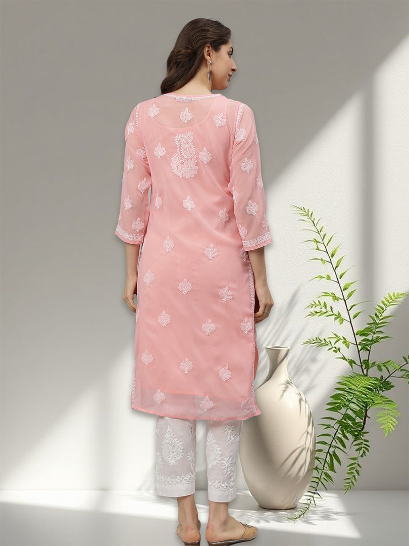 Seva Chikan Hand Embroidered Georgette Lucknowi Chikankari Kurta With Slip