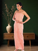 Load image into Gallery viewer, Seva Chikan Hand Embroidered Peach Chanderi Lucknowi Chikankari Unstitched Kurti Piece SCL1112
