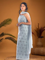 Load image into Gallery viewer, Seva Chikan Hand Embroidered Grey Cotton Lucknowi Chikan Unstitched Suit Piece SCL1114
