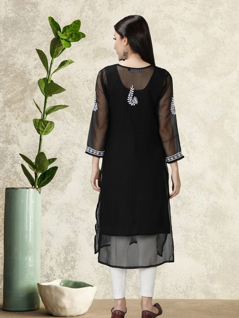 Seva Chikan Hand Embroidered Georgette Lucknowi Chikankari Kurta With Slip
