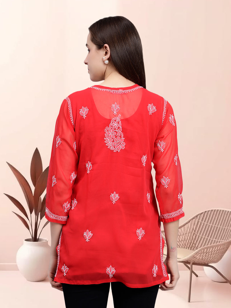 Seva Chikan Hand Embroidered Georgette Lucknowi Chikankari Top With Slip