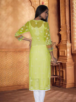 Load image into Gallery viewer, Seva Chikan Hand Embroidered Light Green Georgette Lucknowi Chikan Kurti SCL1045

