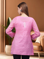 Load image into Gallery viewer, Seva Chikan Hand Embroidered Chanderi Lucknowi Chikan Top With Slip
