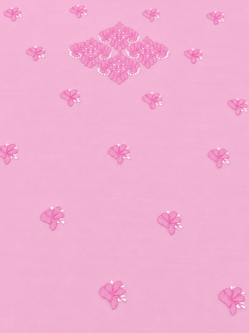 Seva Chikan Hand Embroidere Pink Terivoil Cotton Lucknowi Chikankari Unstitched Suit Piece-SEV15023