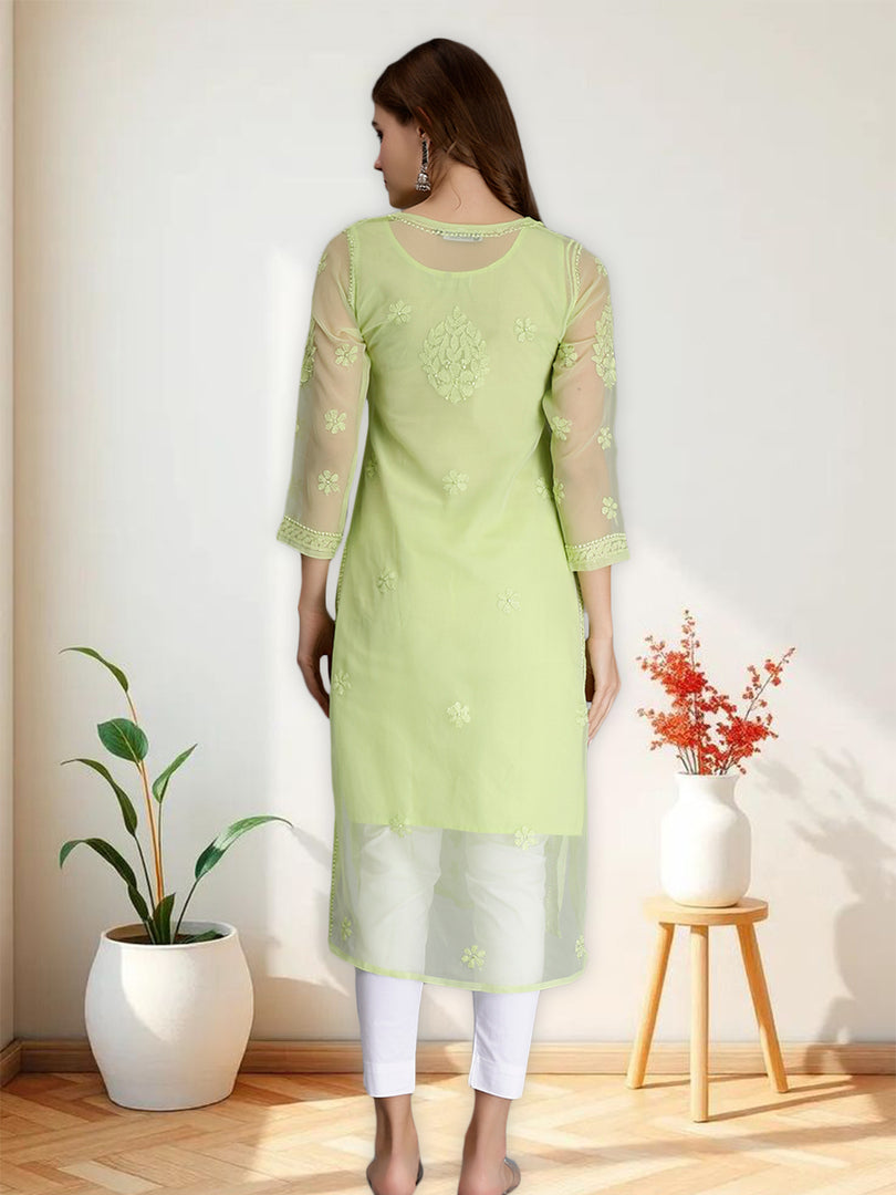 Seva Chikan Hand Embroidered Georgette Lucknowi Chikankari Kurta With Slip