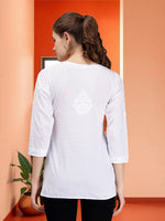 Load image into Gallery viewer, Seva Chikan Hand Embroidered White Cotton Lucknowi Chikankari Top SCL9101
