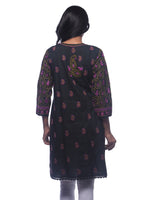 Load image into Gallery viewer, Seva Chikan Hand Embroidered Black Cotton Lucknowi Chikan Kurti-SCL0309