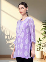 Load image into Gallery viewer, Seva Chikan Hand Embroidered Georgette Lucknowi Chikankari Top With Slip