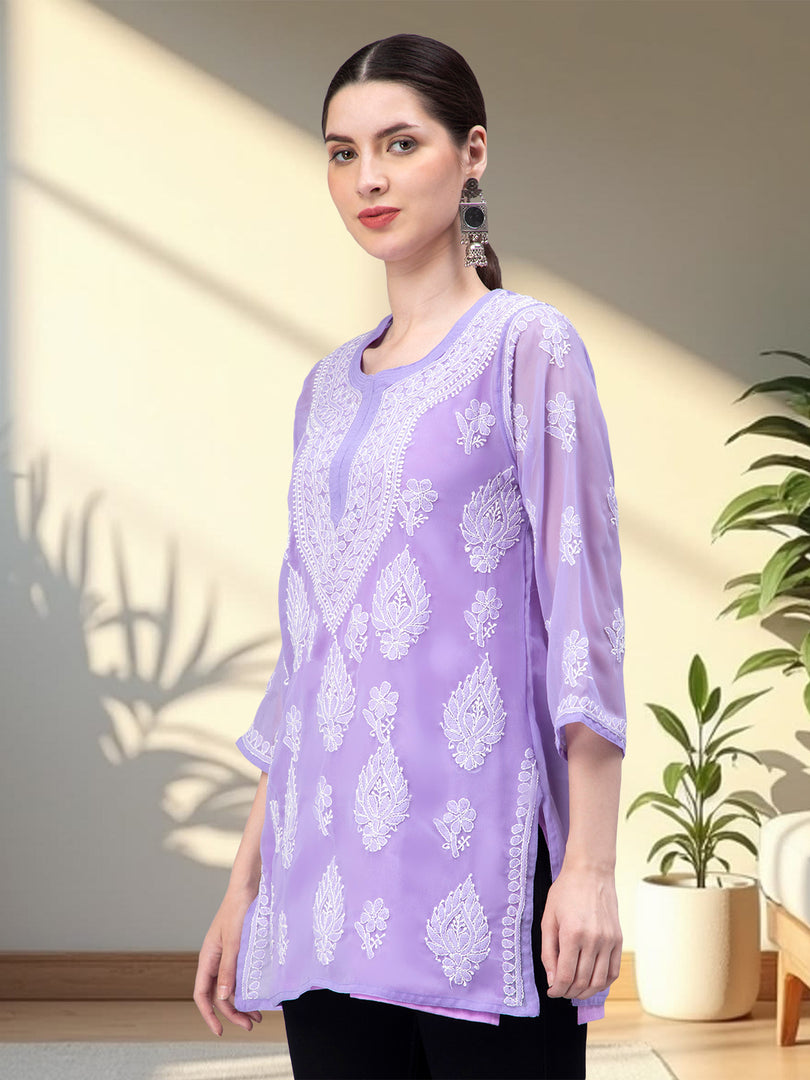 Seva Chikan Hand Embroidered Georgette Lucknowi Chikankari Top With Slip