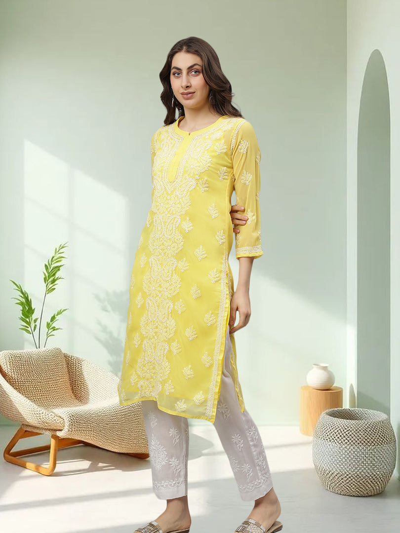 Seva Chikan Hand Embroidered Georgette Lucknowi Chikankari Kurta With Slip