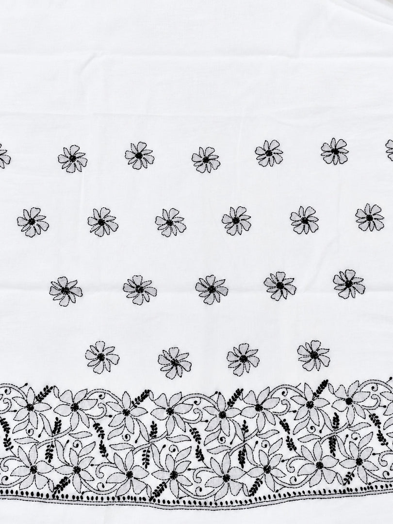 Seva Chikan Hand Embroidered White Terivoil Cotton Lucknowi Chikankari Unstitched Suit Piece-SEV15005