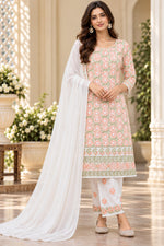 Load image into Gallery viewer, Seva Chikan Hand Embroidered White Terivoil Cotton Lucknowi Chikankari Unstitched Suit Piece-SEV15077