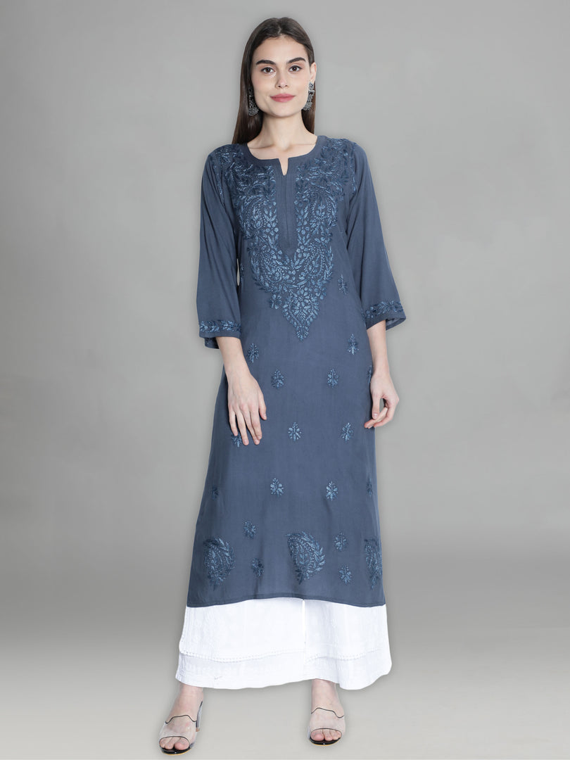 Seva Chikan Hand Embroidered Rayon Lucknowi Chikankari Kurta