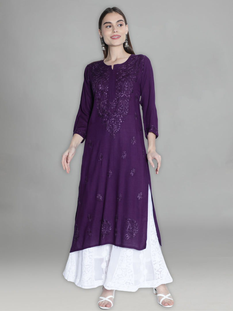 Seva Chikan Hand Embroidered Rayon Lucknowi Chikankari Kurta