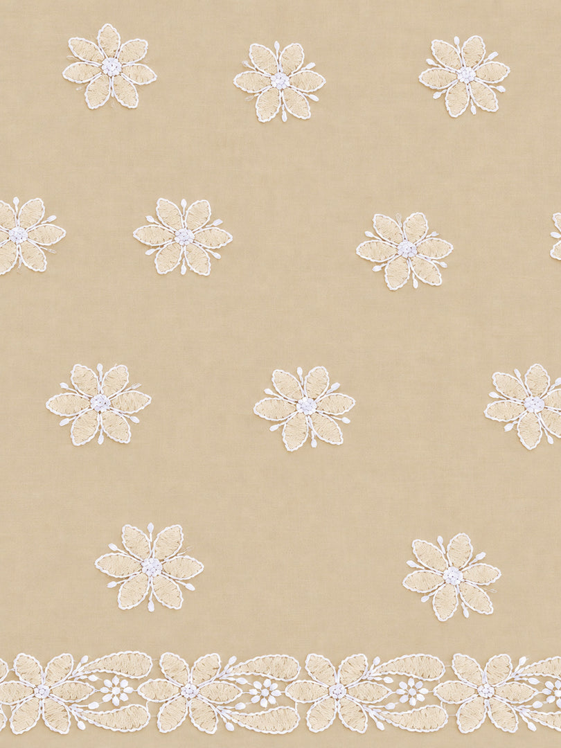 Seva Chikan Hand Embroidered Beige Cotton Lucknowi Chikankari Unstitched Suit Piece-SEV15055