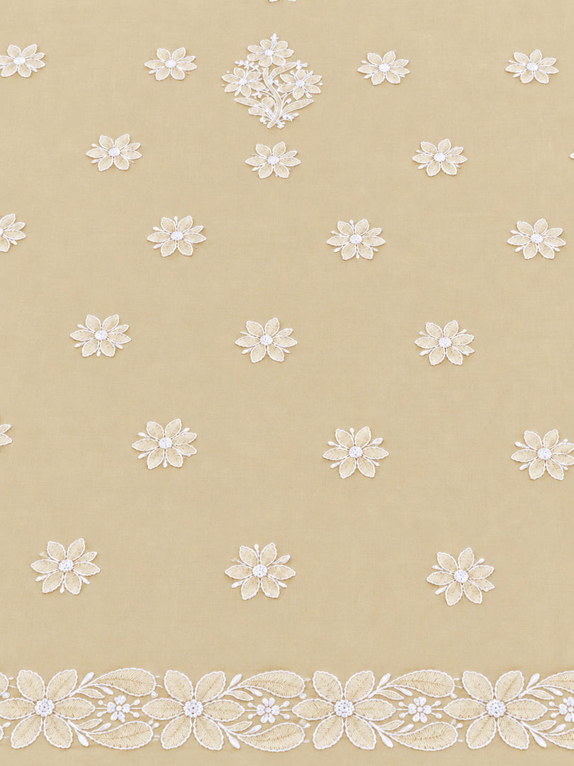 Seva Chikan Hand Embroidered Beige Cotton Lucknowi Chikankari Unstitched Suit Piece-SEV15055