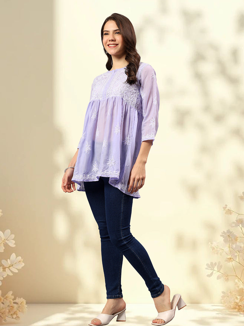 Seva Chikan Hand Embroidered Terivoil Cotton Lucknowi Chikan Top