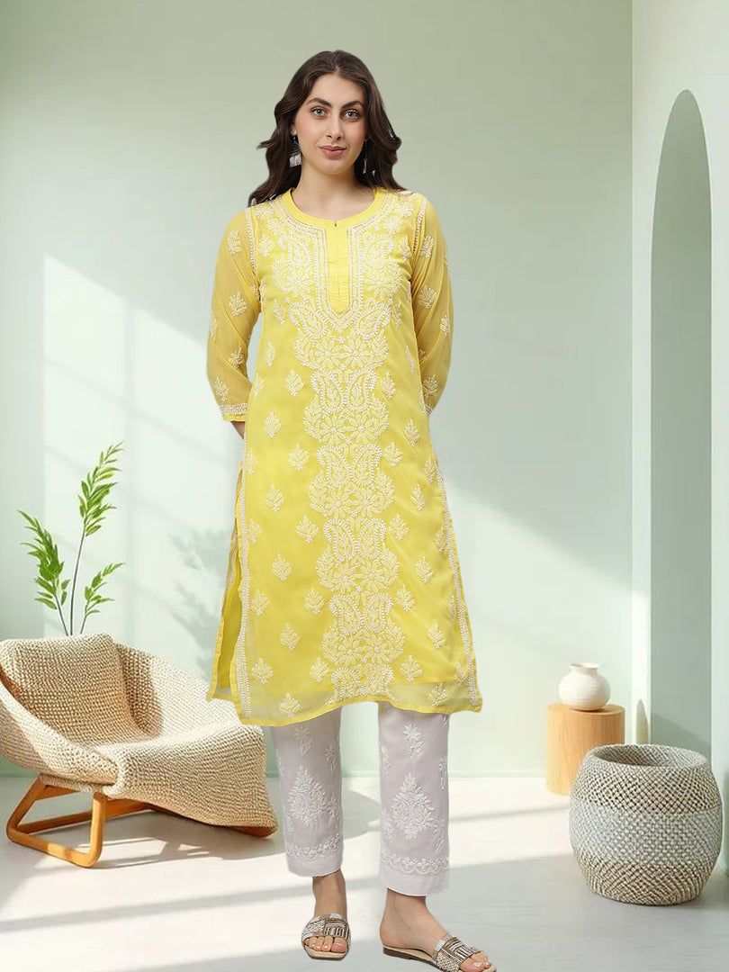 Seva Chikan Hand Embroidered Georgette Lucknowi Chikankari Kurta With Slip