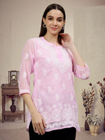 Load image into Gallery viewer, Seva Chikan Hand Embroidered Georgette Lucknowi Chikankari Top With Slip