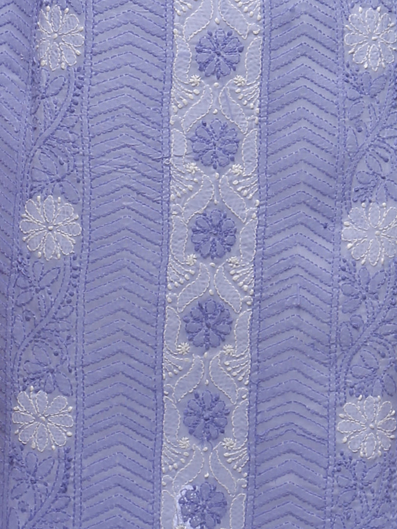 Seva Chikan Hand Embroidered Mauve Cotton Lucknowi Chikan Kurti-SCL0220