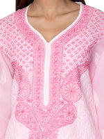 Load image into Gallery viewer, Seva Chikan Hand Embroidered Pink Cotton Lucknowi Chikan Kurta-SCL0900
