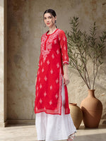 Load image into Gallery viewer, Seva Chikan Hand Embroidered Georgette Chikankari Kurta With Matching Slip
